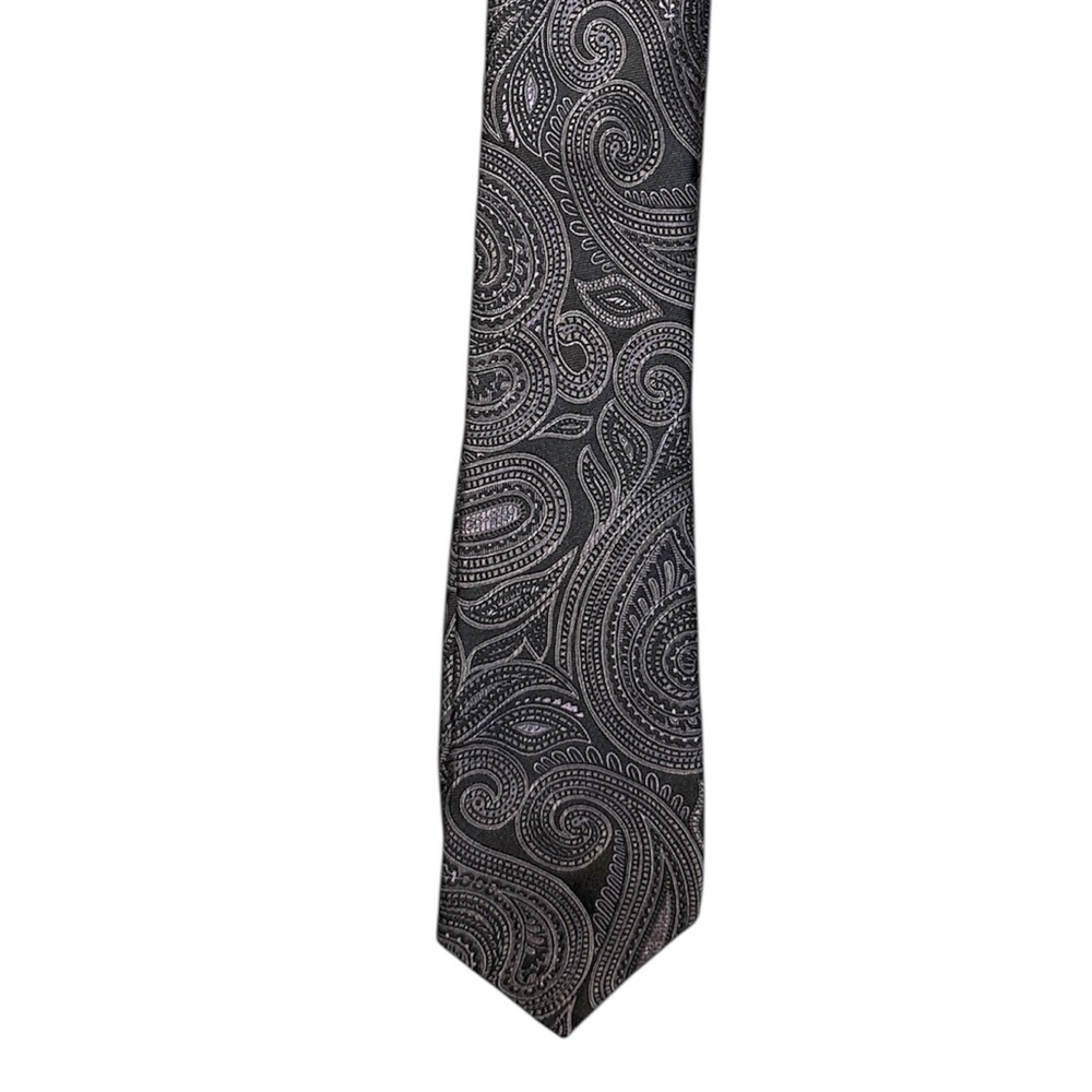 Banana Republic Tie Silk Paisley Charcoal Grey Silver Formal Wedding Business